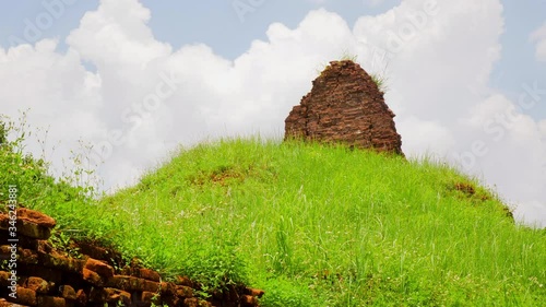 Grass overgrown temple ruin in Mỹ Sơn, Vietnam photo