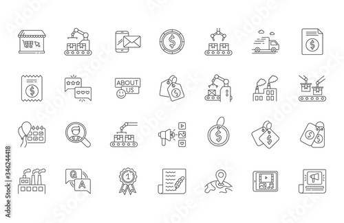 Social media pixel perfect linear icons set. E commerce and retail. Online shopping. Internet trade. Customizable thin line contour symbols. Isolated vector outline illustrations. Editable stroke