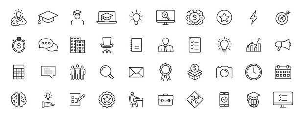 Set of 40 Education and Learning web icons in line style. School, university, textbook, learning. Vector illustration.