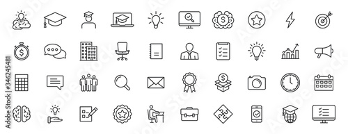 Set of 40 Education and Learning web icons in line style. School, university, textbook, learning. Vector illustration. photo