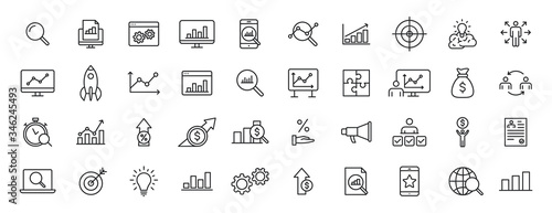Set of 40 Data Analysis web icons in line style. Graphs, Analysis, Big Data, growth, chart, research. Vector illustration.
