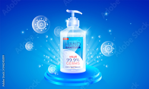 Antibacterial gel, hand sanitizer antiseptic liquid soap banner vector virus  covid19 