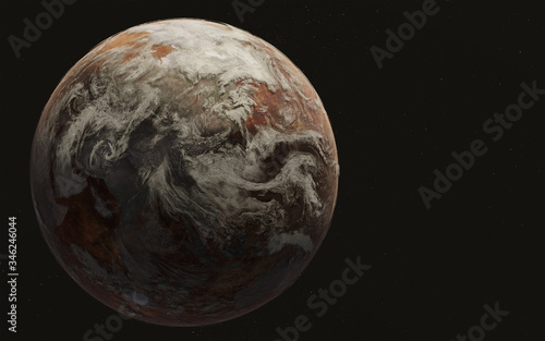 Dead planet earth in the space. Global warming concept. Science fiction. Elements of this image were furnished by NASA 