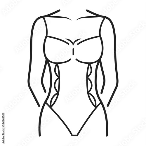 Women's bodysuit lingerie black line icon. Shorthand body is a one-piece form-fitting. Pictogram for web page, mobile app, promo. UI UX GUI design element. Editable stroke