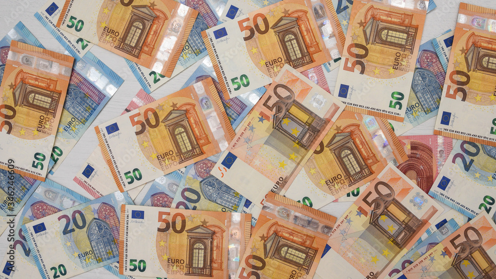 finance and economy concept - euro banknotes