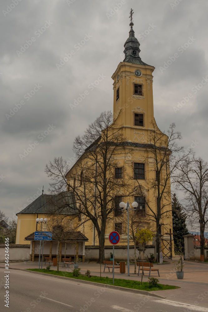 Church of Saint Peter and Paul in Pruske village in spring cold day