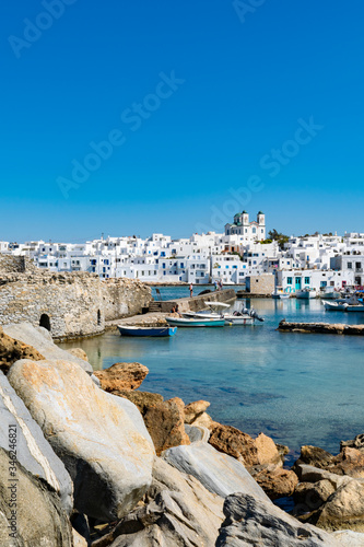 Old port of Naoussa village on Paros island in Greece