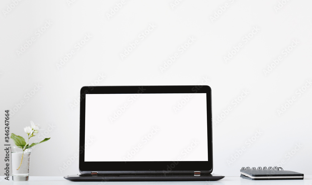 Fototapeta premium Office setup - work from home concept, white blank screen