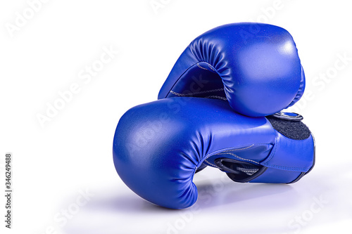 A pair of blue leather boxing gloves © ketkata