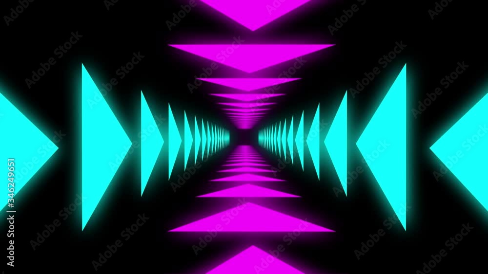 Futuristic triangle tunnel seamless. 4K Neon motion graphics for LED, TV, music, show, concerts. Night club 3D animation. Blue Pink Colors Futuristic triangle tunnel seamless. 4K Neon motion graphics for LED, TV, music, show, concerts. Night club 3D animation. Blue Pink Colors
