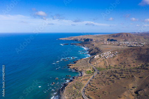 Aerial view of wild coast line near Calheta Sao Miguel in Santiago Island in Cape Verde - Cabo Verde