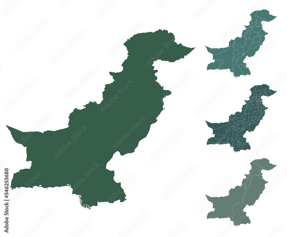 Pakistan map outline administrative regions vector template for infographic design. Administrative borders.
