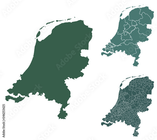 Netherlands map outline administrative regions vector template for infographic design. Administrative borders.