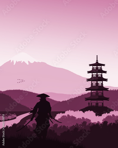 2D Japonia - kraj kwitnącej wiśni. Dwóch samurajów szykujących się do walki