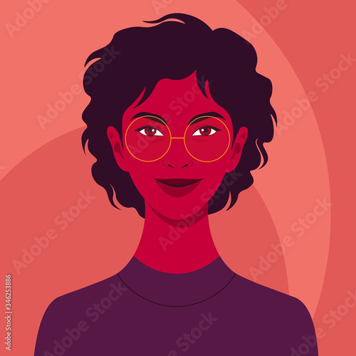 Portrait of a happy African woman. Diversity. Avatar. Nations and races. Vector flat illustration