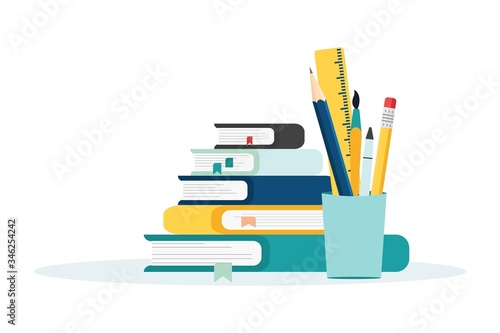 Education vector. people learn, gain knowledge by reading books and the Internet. online students composition design.