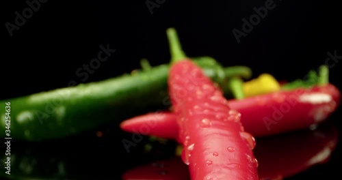 Spicy red yellow green fresh chillipepper  paprika food 4k hq super macro close-up photo