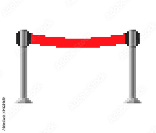 Barrier red fence ribbon pixel art. 8 bit vector illustration
