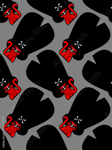 Cat pirate pattern seamless. Pet buccaneer ornament. Grumpy Cat filibuster background. vector texture