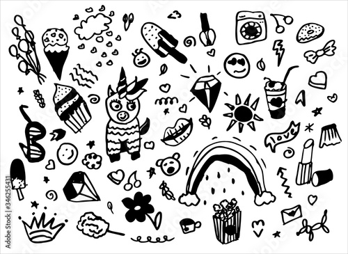 Hand-Drawn Sketchy Notebook Doodle Design Elements Set Vector Illustration