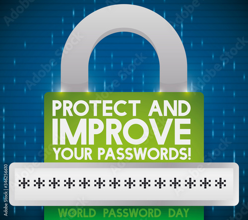 Padlock, Input Box and Precepts Promoting Protection during Password Day, Vector Illustration