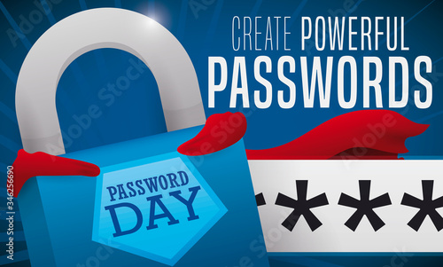 Padlock with Cape Promoting Powerful Pass in Password Day, Vector Illustration