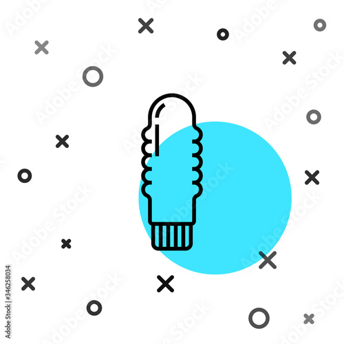 Black line Dildo vibrator for sex games icon isolated on white background. Sex toy for adult. Vaginal exercise machines for intimate. Random dynamic shapes. Vector Illustration