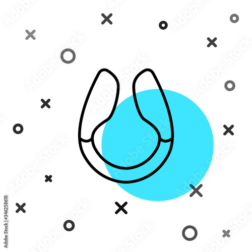 Black line Dildo vibrator for sex games icon isolated on white background. Sex toy for adult. Vaginal exercise machines for intimate. Random dynamic shapes. Vector Illustration