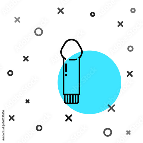 Black line Dildo vibrator for sex games icon isolated on white background. Sex toy for adult. Vaginal exercise machines for intimate. Random dynamic shapes. Vector Illustration