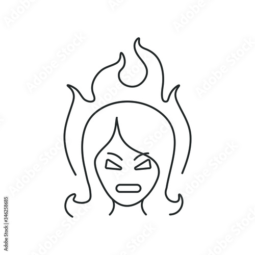 line icon, anger and rage, the man in flames