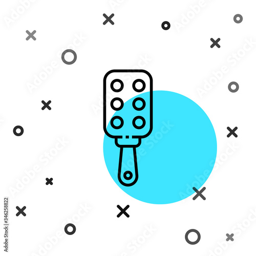 Black line Spanking paddle icon isolated on white background. Fetish accessory. Sex toy for adult. Random dynamic shapes. Vector Illustration