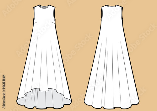 Vector illustration of maxi dress. Front and back. Women's clothes