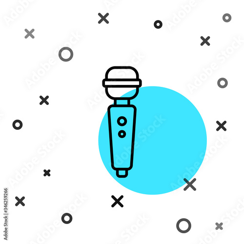 Black line Dildo vibrator for sex games icon isolated on white background. Sex toy for adult. Vaginal exercise machines for intimate. Random dynamic shapes. Vector Illustration