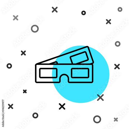 Black line 3D cinema glasses icon isolated on white background. Random dynamic shapes. Vector Illustration
