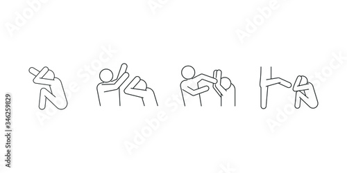 Icons set line  beating a man with arms and legs