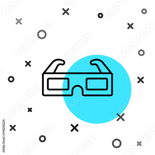 Black line 3D cinema glasses icon isolated on white background. Random dynamic shapes. Vector Illustration