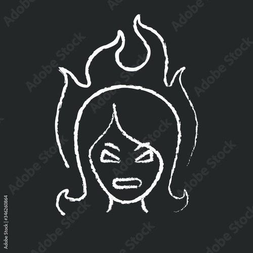line chalk icon, anger and rage, the man in flames