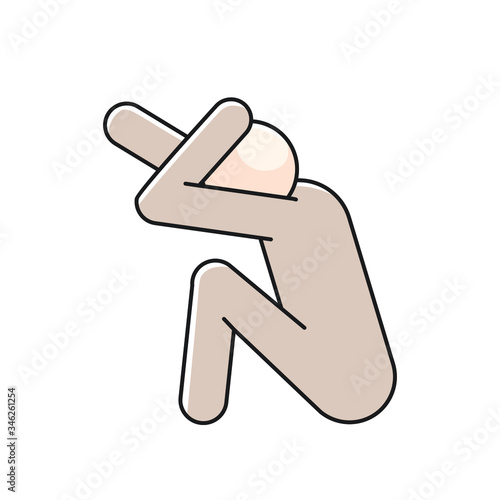 person sits and covers his face from a blow, color icon
