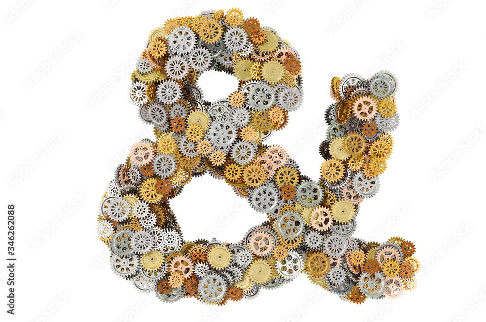 Ampersand symbol from gears, 3D rendering Ampersand symbol from gears, 3D rendering
