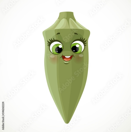 Cute cartoon emoji okra isolated on white background