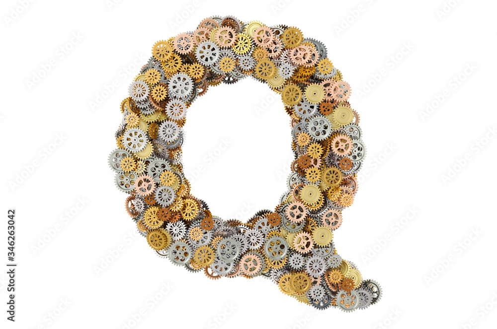 Letter Q from cogwheels, 3D rendering Letter Q from cogwheels, 3D rendering