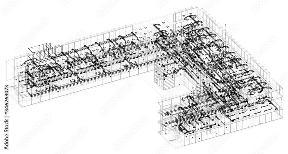 custom made wallpaper toronto digitalarchitectural isometric blueprint of HVAC system in BIM