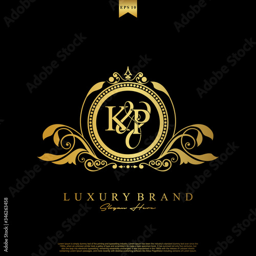 Logo Initial letter KP luxury vector mark  gold color elegant classical symmetric curves decor.
