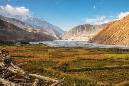 Agricultural fields on banks of river in Nepal