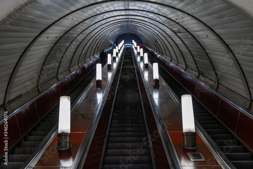 Metro escalators in Moscow.