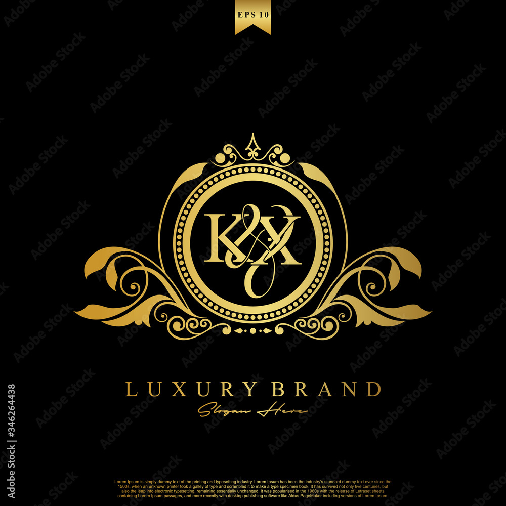 Logo Initial letter KX luxury vector mark, gold color elegant classical symmetric curves decor. Logo Initial letter KX luxury vector mark, gold color elegant classical symmetric curves decor.