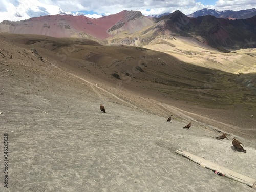 Rainbow mountains in Peru, georgeous beautiful landscape, Colorful view. Peruvian travel background, andes.