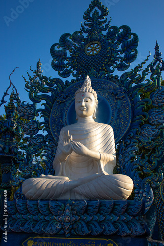 A beautiful view of Wat Rong Suea Ten  the Blue Temple at Chiang Rai  Thailand.