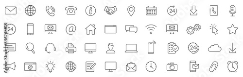 Contact thin line icons set. Basic contact icon. Vector