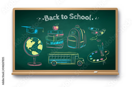 Chalk drawn collection of education items